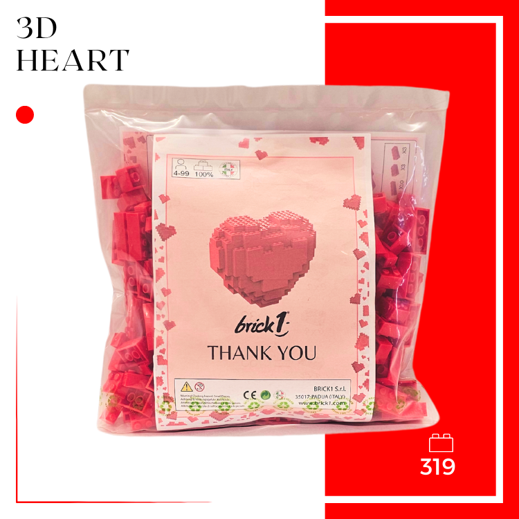 CUORE 3D MATTONCINI ROSSI