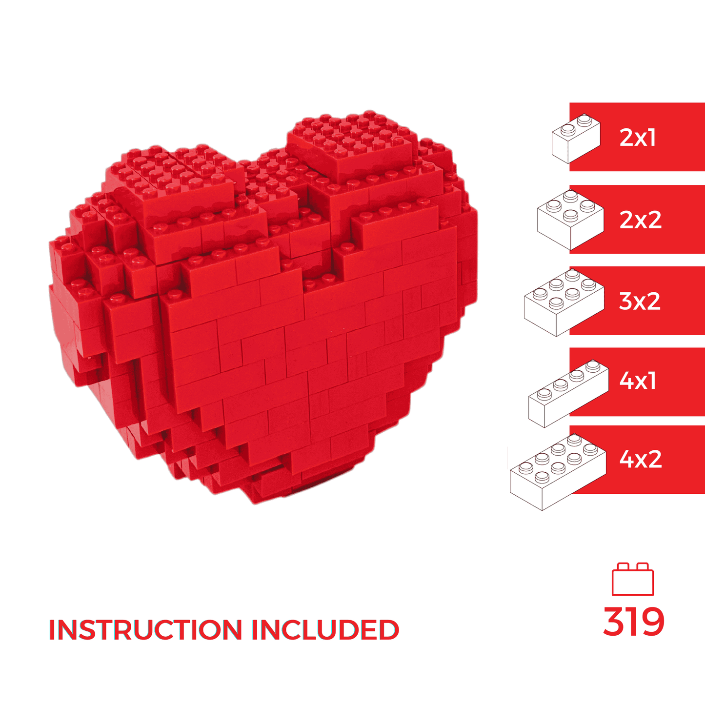 Cuore 3D Mattoncini Rossi